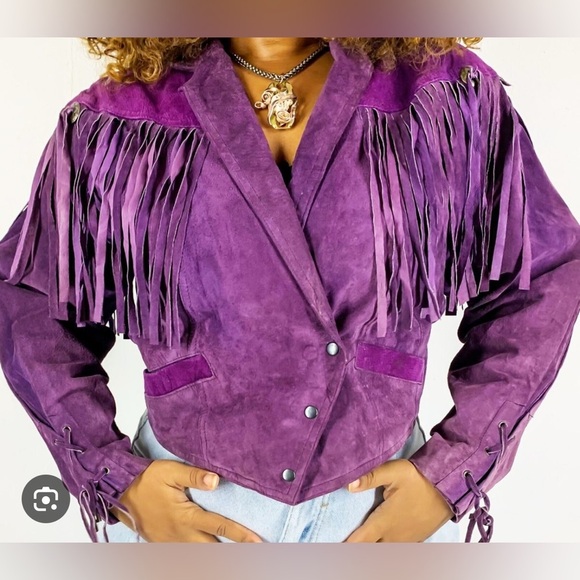 Vintage Purple Leather Fringe Jacket - Picture 3 of 16